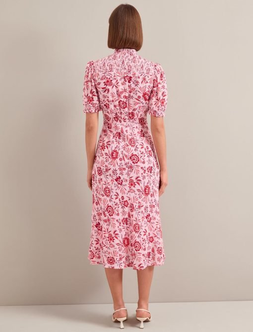 Irina Cotton Blend Midi Dress - Pink Palm Floral Print - Image 9