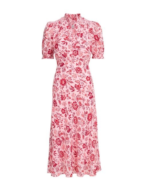 Irina Cotton Blend Midi Dress - Pink Palm Floral Print - Image 11