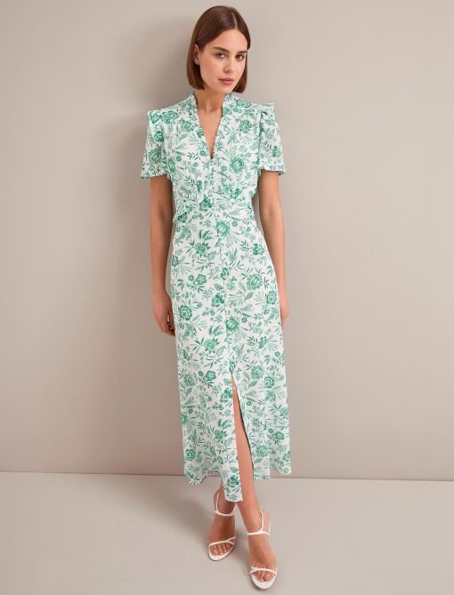 Liliana Cotton Blend Maxi Dress - Green Palm Floral Print - Image 6