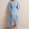 Aspen Cotton Blend Maxi Dress - White Blue Ditsy Carnation Print