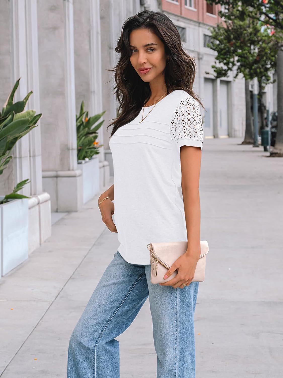 AUTOMET Women's Short Sleeve Shirts Dressy Lace Summer Tops 2025 Spring Trendy Casual T-Shirts Cute Work Outfits Blouses - Image 8