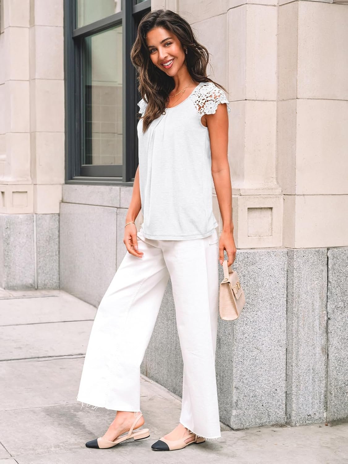 AUTOMET Womens Lace Tops Pleated Short Sleeve Shirts Summer Business Casual Dressy Blouses - Image 9