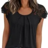 AUTOMET Womens Lace Tops Pleated Short Sleeve Shirts Summer Business Casual Dressy Blouses