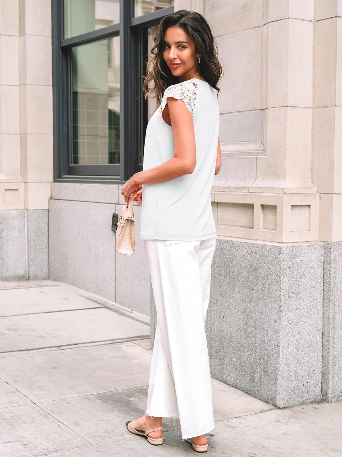 AUTOMET Womens Lace Tops Pleated Short Sleeve Shirts Summer Business Casual Dressy Blouses - Image 10