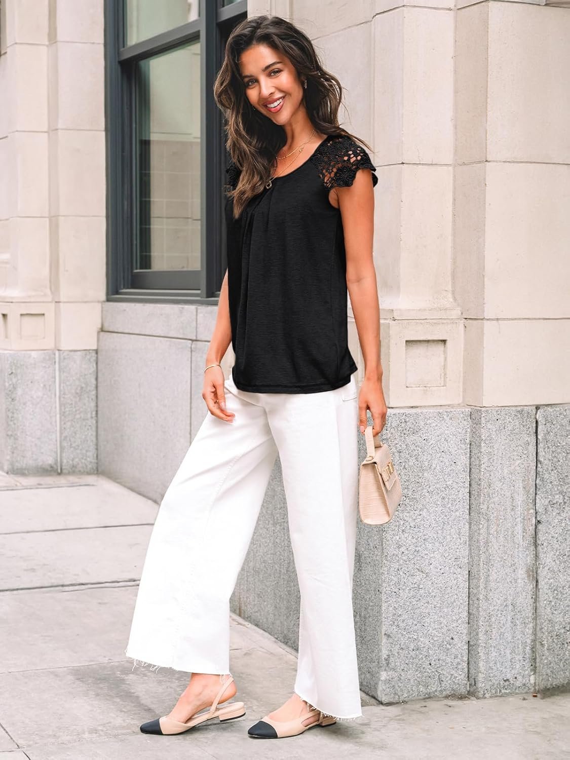 AUTOMET Womens Lace Tops Pleated Short Sleeve Shirts Summer Business Casual Dressy Blouses - Image 4