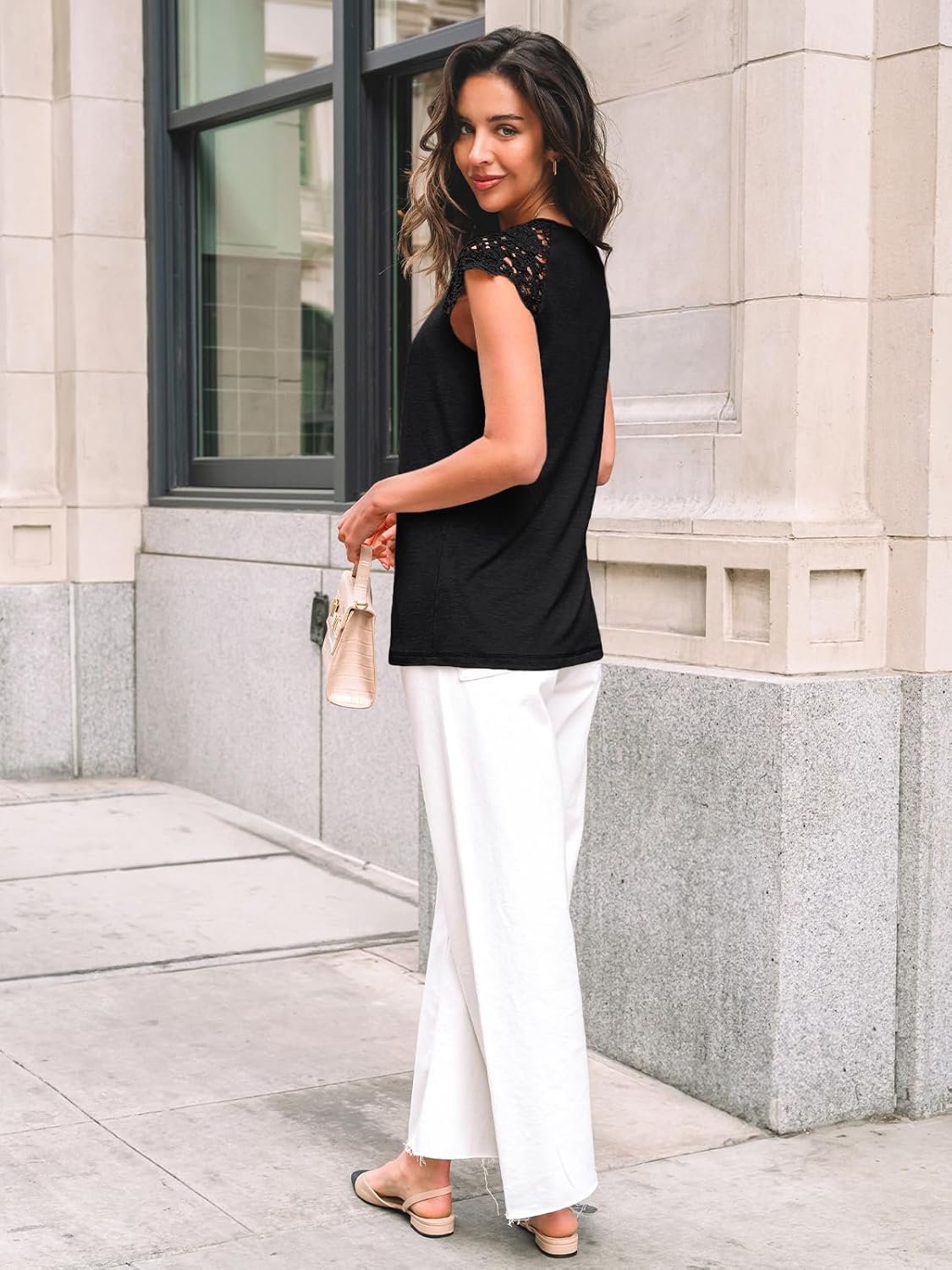 AUTOMET Womens Lace Tops Pleated Short Sleeve Shirts Summer Business Casual Dressy Blouses - Image 5