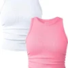 OQQ Women's 2 Piece Tank Tops Crew Neck Sleeveless Basic Stretch Casusal Yoga Crop Camis