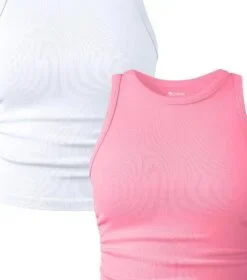 OQQ Women's 2 Piece Tank Tops Crew Neck Sleeveless Basic Stretch Casusal Yoga Crop Camis