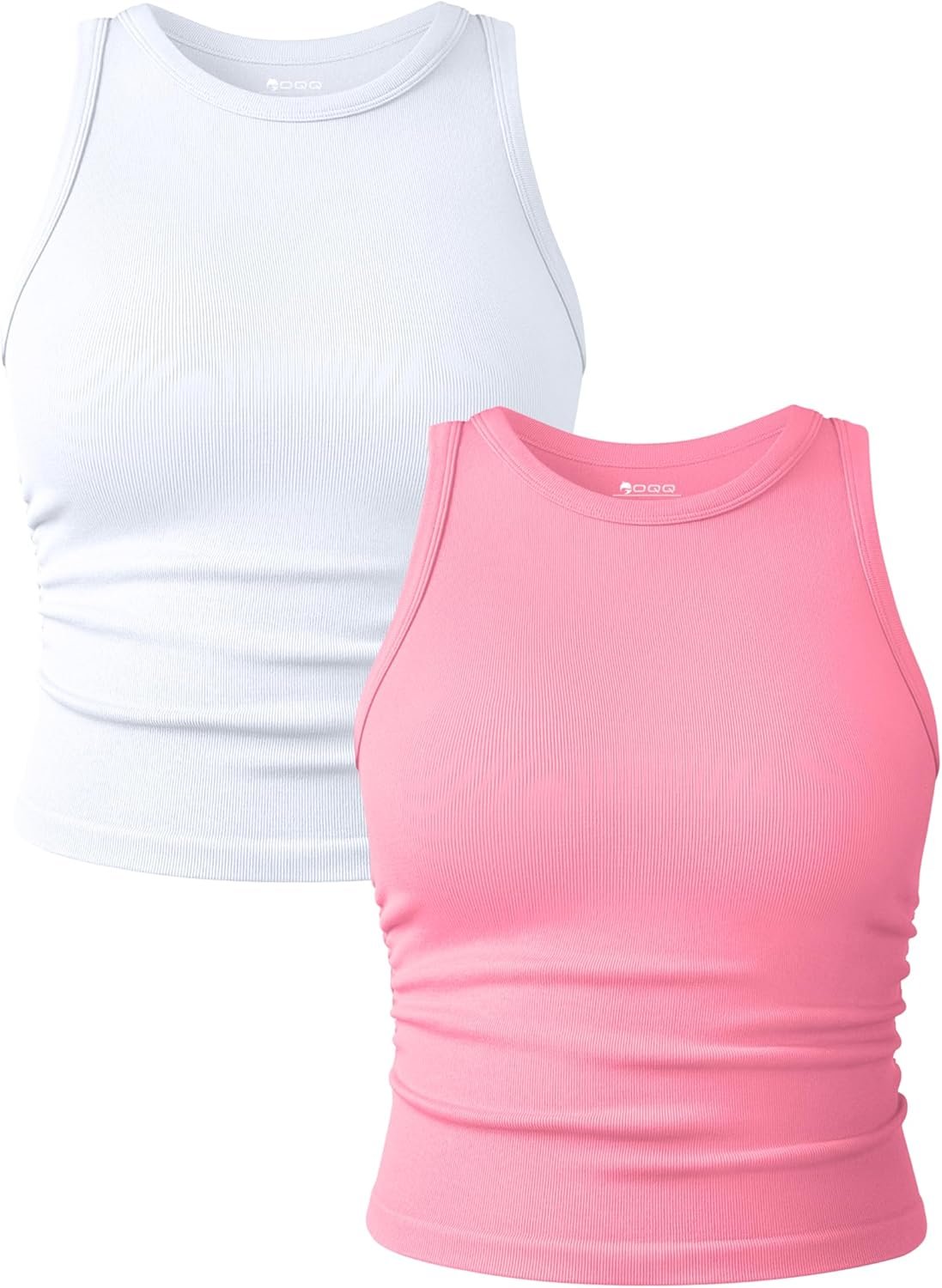 OQQ Women's 2 Piece Tank Tops Crew Neck Sleeveless Basic Stretch Casusal Yoga Crop Camis - Image 2