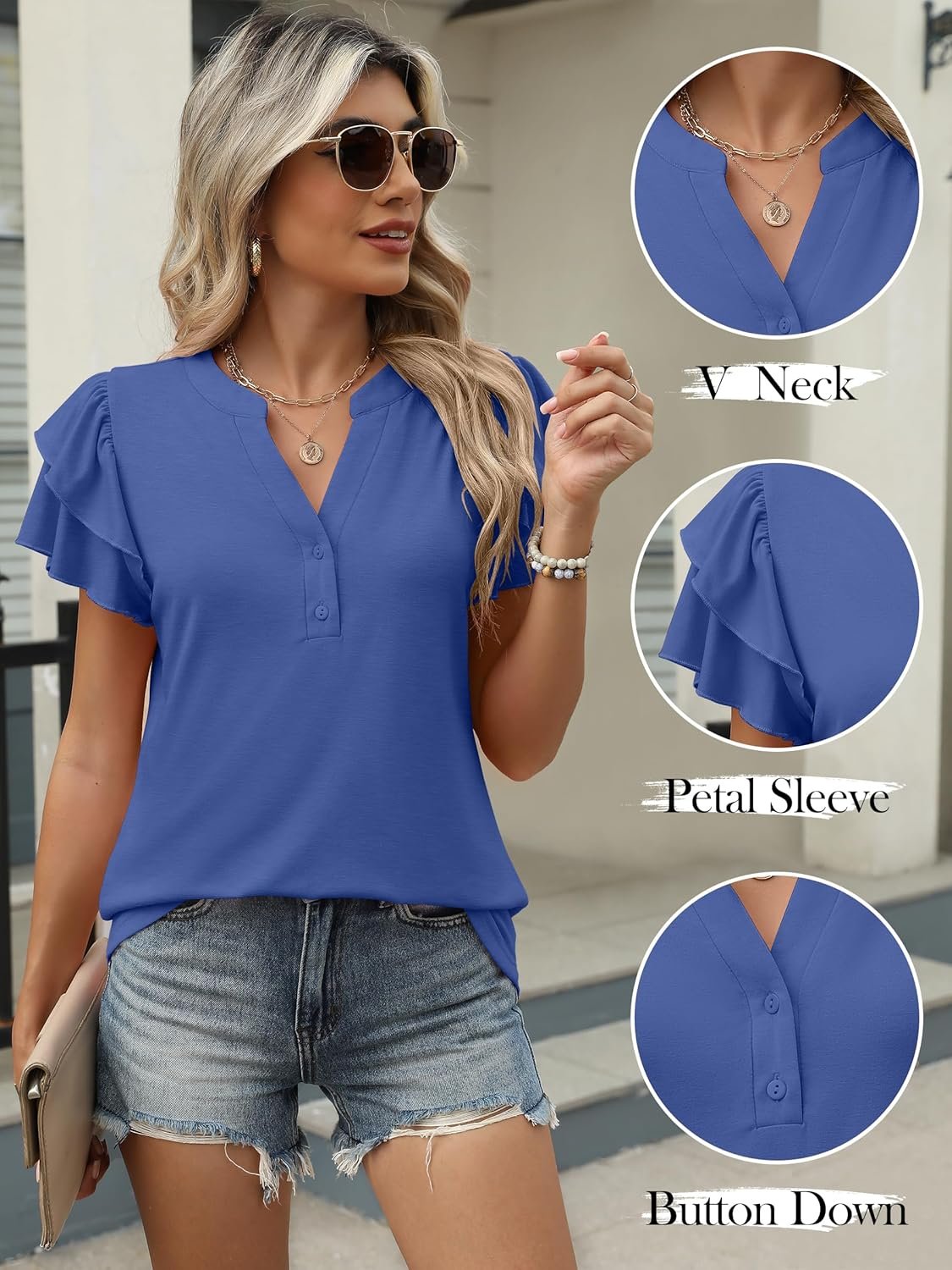 ANRABESS Womens Tops Dressy Casual Ruffle Short Sleeve V Neck Blouses Summer Button Down Business Work Elegant Shirts - Image 6