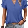ANRABESS Womens Tops Dressy Casual Ruffle Short Sleeve V Neck Blouses Summer Button Down Business Work Elegant Shirts
