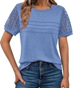 AUTOMET Women's Short Sleeve Shirts Dressy Lace Summer Tops 2025 Spring Trendy Casual T-Shirts Cute Work Outfits Blouses