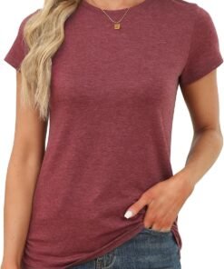 Memorose Womens Short Sleeve Tops Summer T Shirts Round Neck Causal Fashion Basic Tee