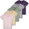 Real Essentials 5 Pack: Women's Short Sleeve V-Neck Activewear T-Shirt Dry-Fit Wicking Yoga Top (Available in Plus)
